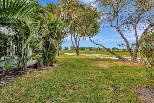 view of yard with a water view