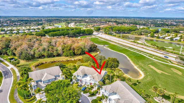 bird's eye view featuring a water view