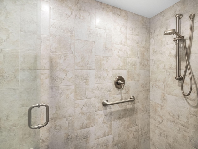 interior space with a shower with shower door