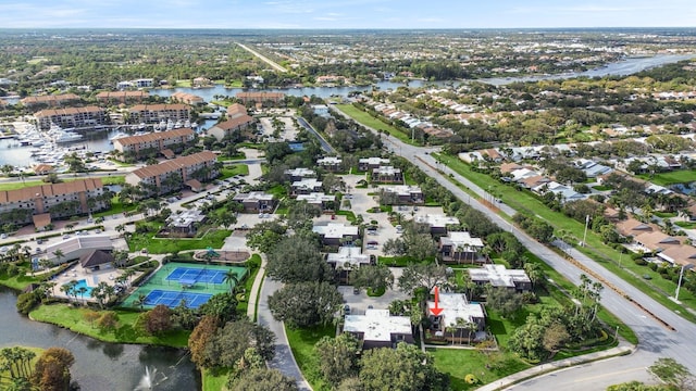 aerial view with a water view