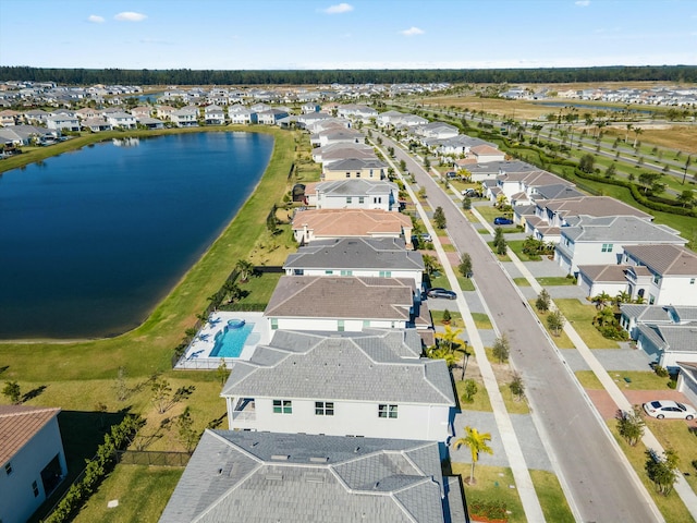 drone / aerial view featuring a water view