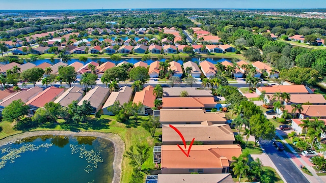 drone / aerial view featuring a water view