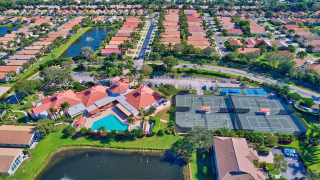 aerial view with a water view