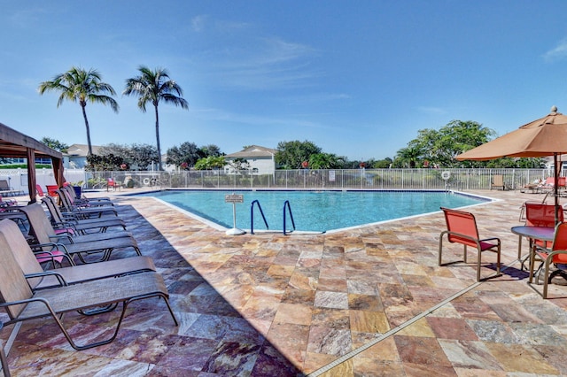 view of swimming pool with a patio area