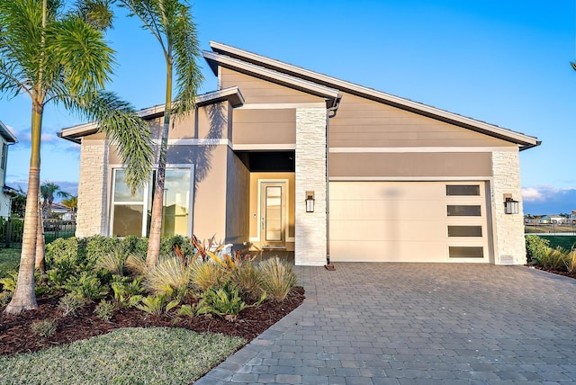 contemporary home featuring a garage