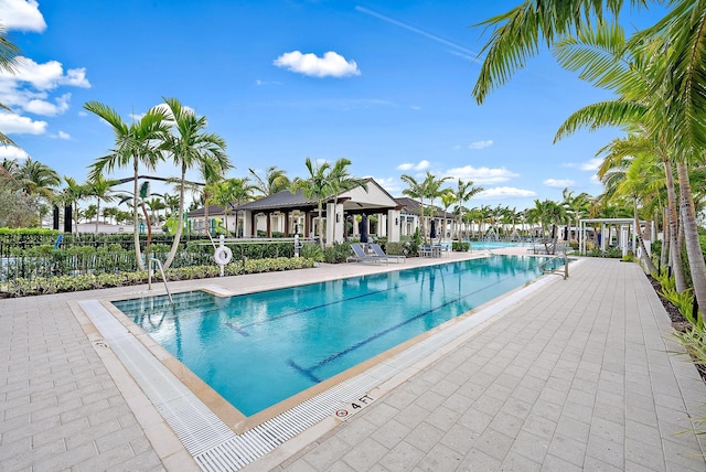 view of swimming pool with a patio area