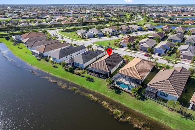 aerial view with a water view