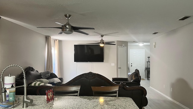 living room featuring a textured ceiling