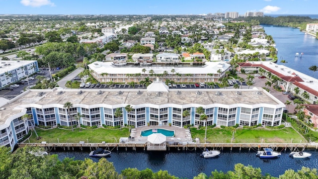 aerial view with a water view