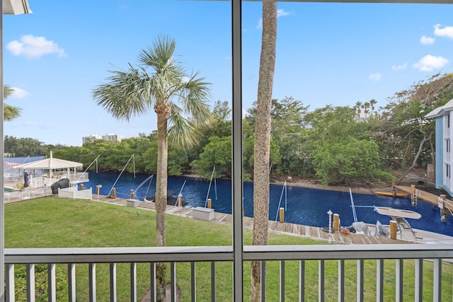 property view of water featuring a boat dock