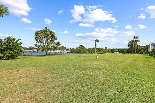 view of yard with a water view