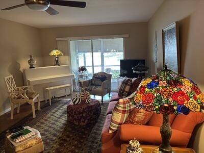 living room with ceiling fan