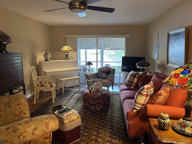 living room with ceiling fan