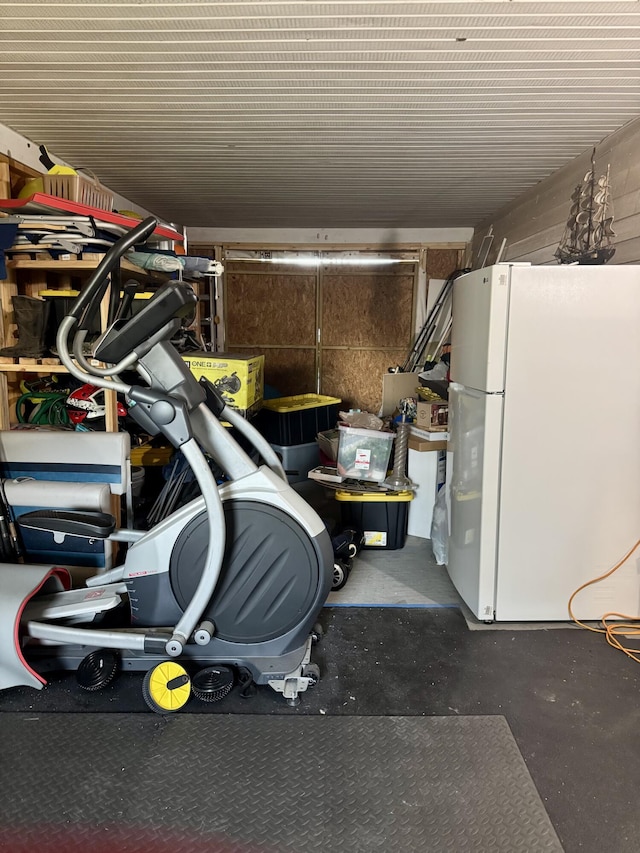 interior space featuring freestanding refrigerator