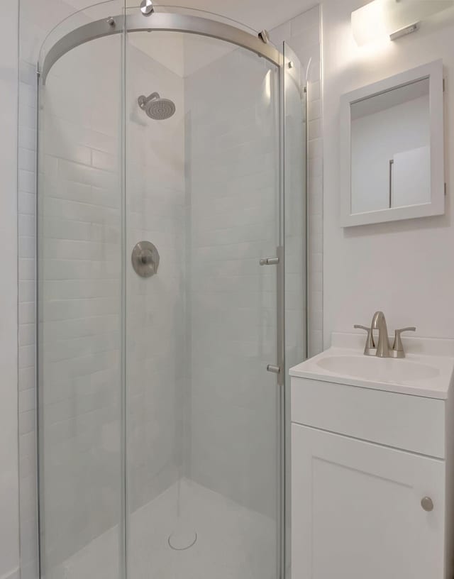 bathroom with vanity and an enclosed shower