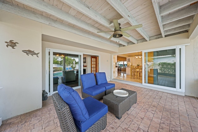 view of patio with outdoor lounge area and ceiling fan