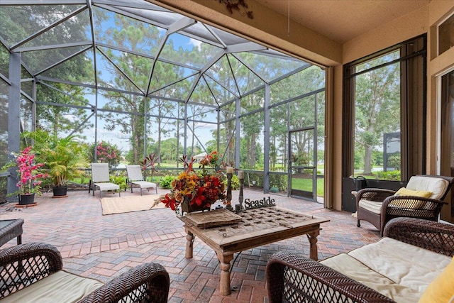 view of patio / terrace with a lanai