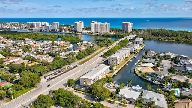 aerial view with a water view