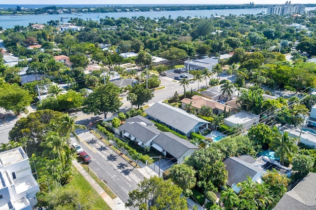 bird's eye view featuring a water view