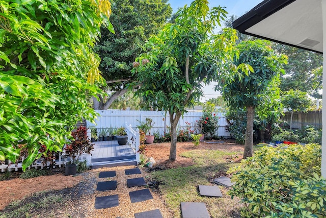 view of yard featuring a wooden deck