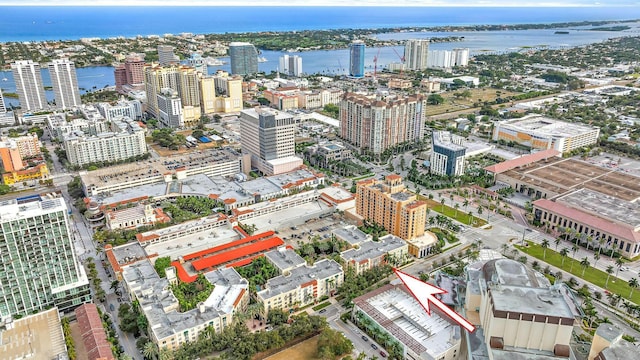 bird's eye view featuring a water view