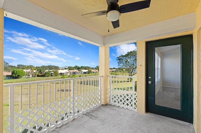 balcony with ceiling fan