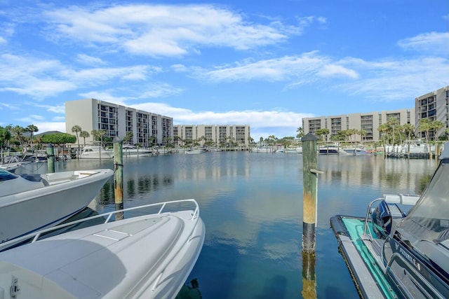 view of dock with a water view