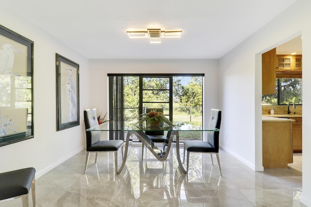 dining space featuring sink