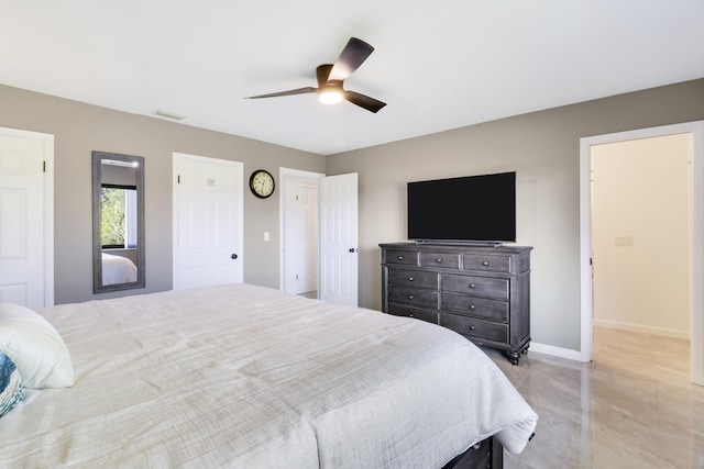 bedroom featuring ceiling fan