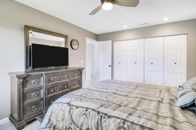 bedroom with a closet and ceiling fan