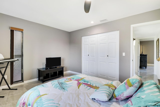 bedroom with a closet and ceiling fan