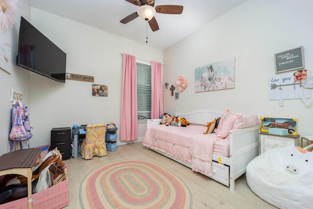 bedroom featuring ceiling fan and light hardwood / wood-style flooring