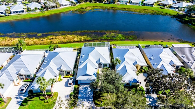 aerial view with a water view