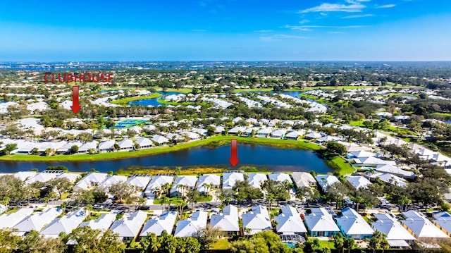 aerial view featuring a water view