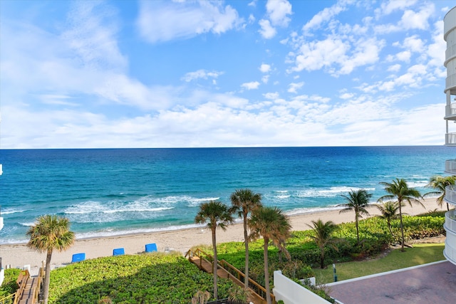 property view of water featuring a beach view