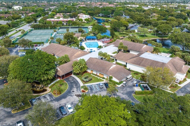 aerial view with a water view