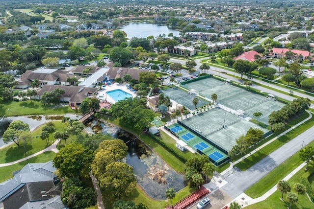 aerial view with a water view