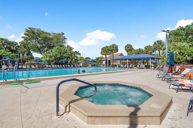 view of pool with a community hot tub and a patio area