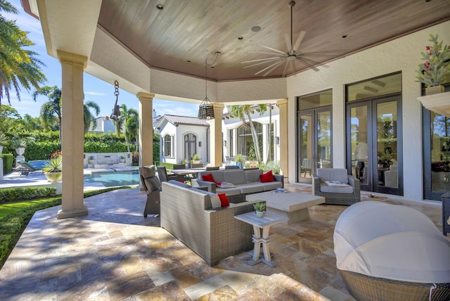 view of patio / terrace featuring french doors and an outdoor hangout area