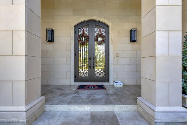 property entrance with french doors