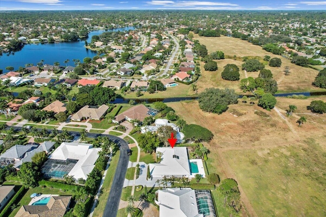 aerial view with a water view