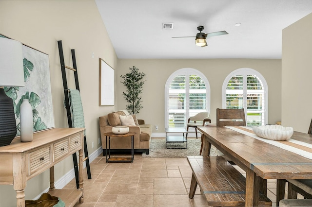 dining room with ceiling fan