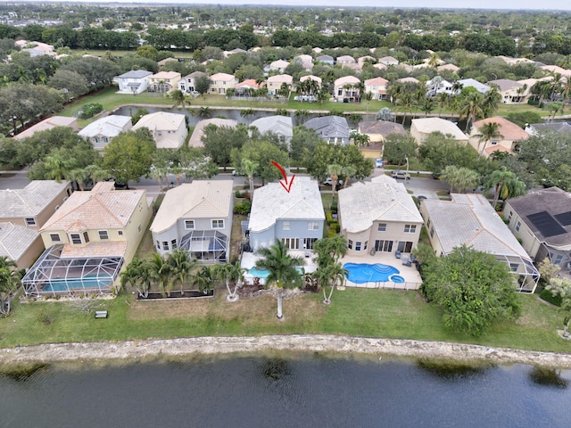 bird's eye view featuring a water view