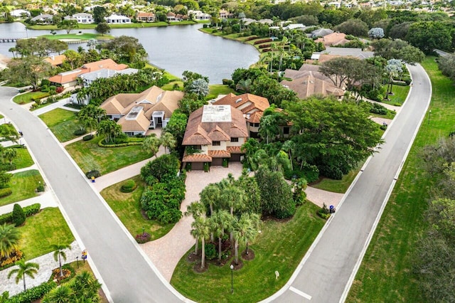 aerial view featuring a water view