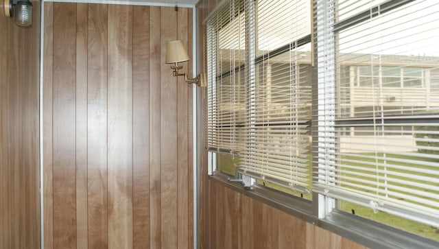 interior details featuring wooden walls