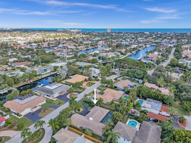 aerial view featuring a water view