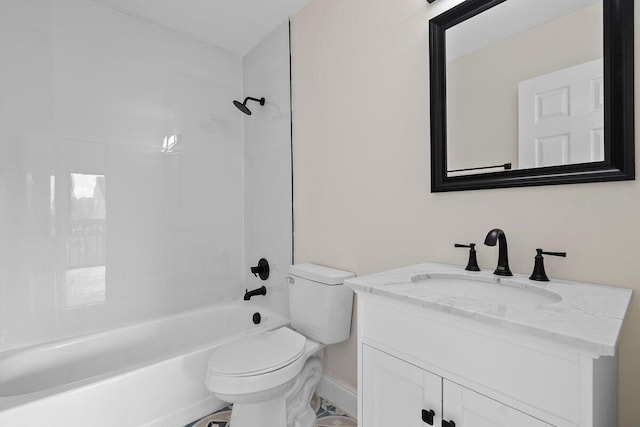 full bathroom featuring toilet, vanity, and washtub / shower combination