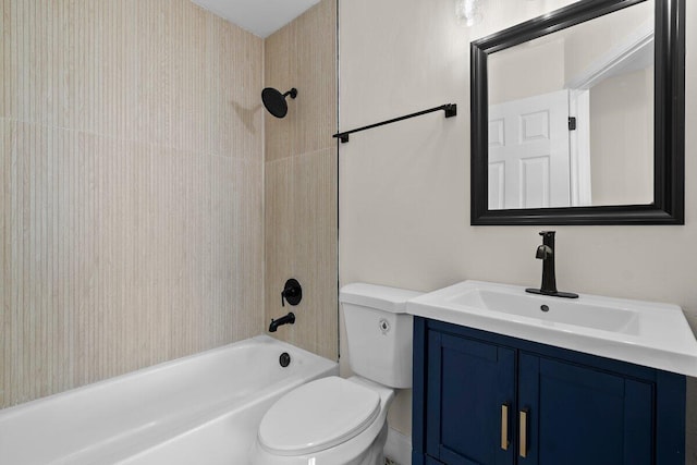 full bathroom featuring toilet, vanity, and tiled shower / bath combo