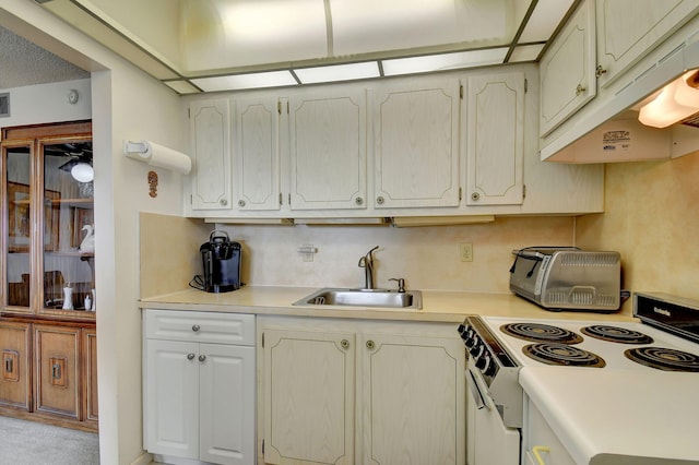 kitchen featuring decorative backsplash, range with electric cooktop, and sink