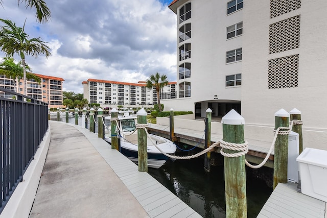 dock area featuring a water view